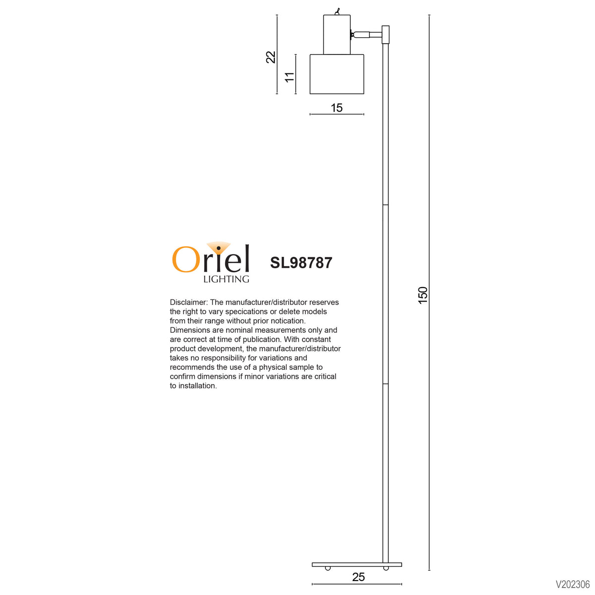 Ari floor lamp dimension drawing