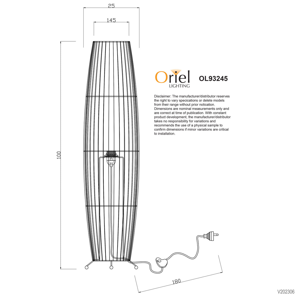 Matram cane floor lamp dimension drawing
