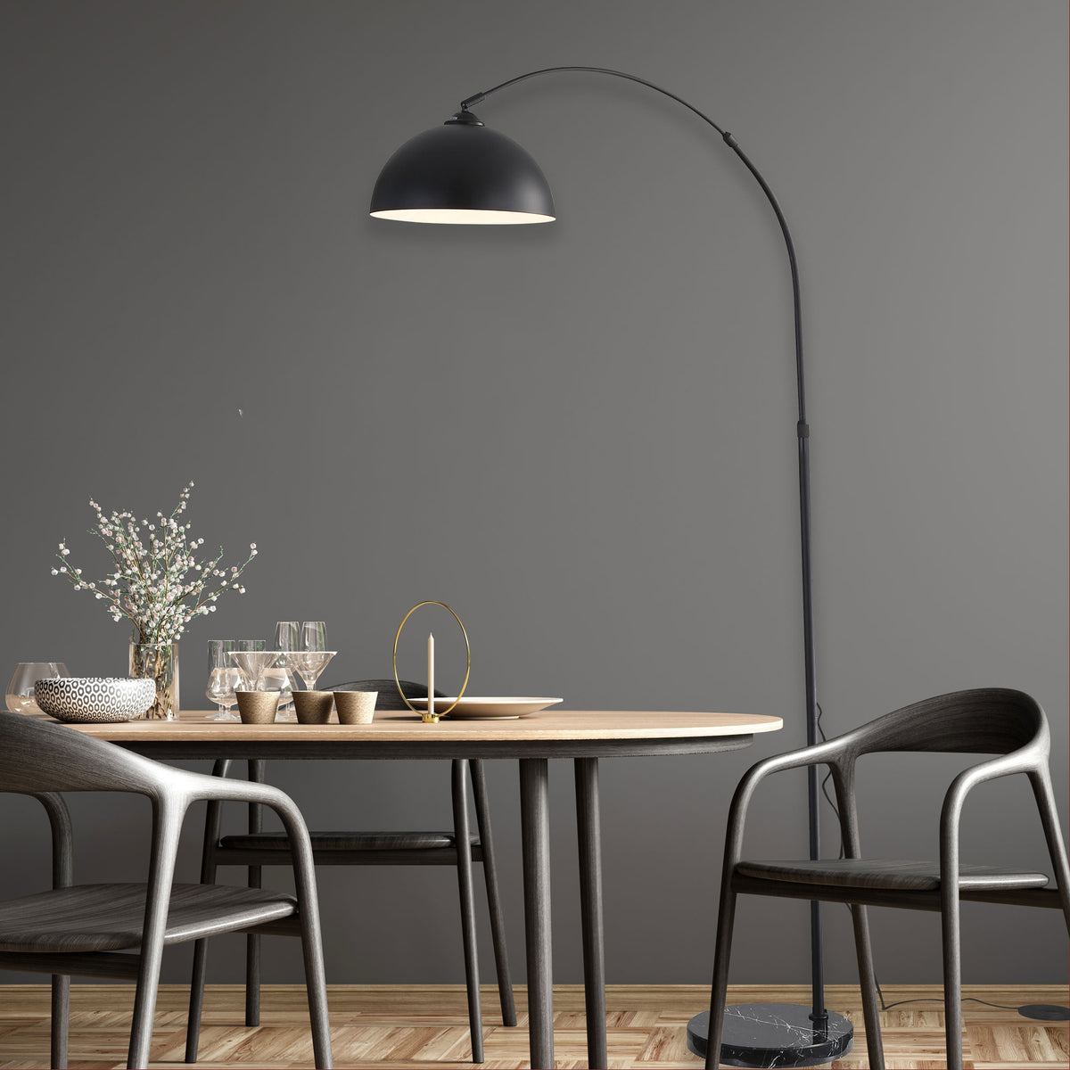 Marmo arc floor lamp in a room setting