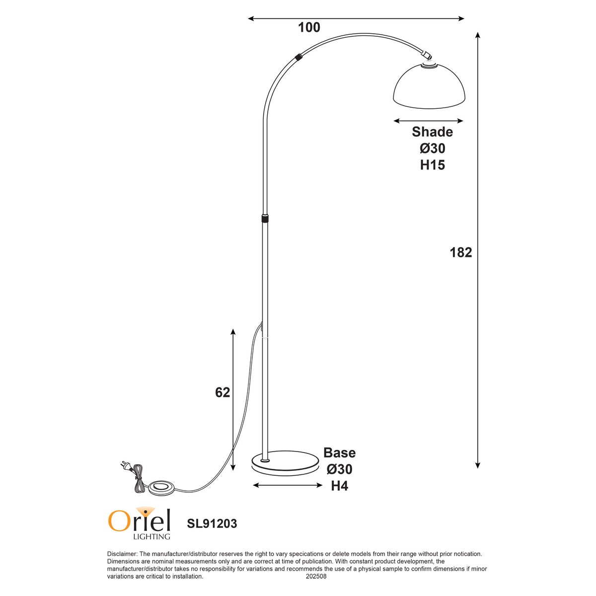 Marmo arc floor lamp dimension drawing
