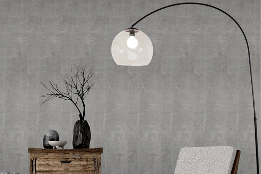 Over arc floor lamp in a room setting