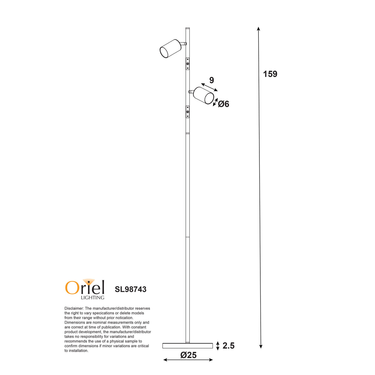 Ponte twin floor lamp dimension drawing